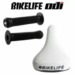 Pack Selle BIKELIFE Grippie Blanche+ Poignées ODI Longneck Std Noir