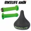 Pack Selle BIKELIFE Noir Logo Vert+ Poignées ODI Longneck Std Vert -Velo Pour Aventure pack selle bikelife noir logo vert poignees odi longneck std vert